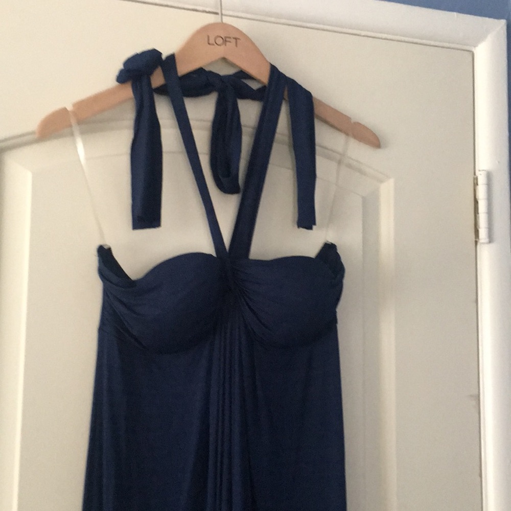 Navy blue tie neck maxi dress, NWT, Large